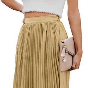 ebossy Women's High Waist Flowy Pleated Chiffon Maxi Skirt